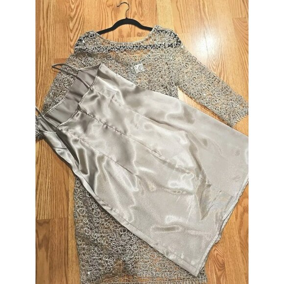 Cachet Sequin Midi Dress 14 Silver Glam Event Formal Black Tie Holiday Sparkle - Picture 9 of 12